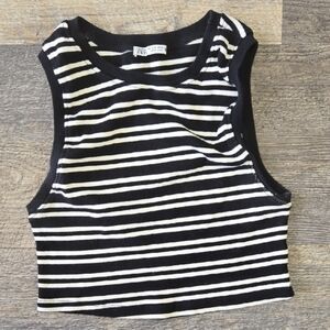 Zara Black and White Striped Tank Top Y2k 90s Cropped Monochrome